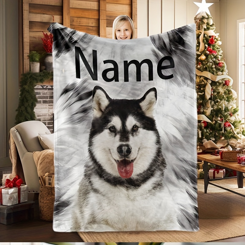 

Personalized Husky Custom Name Throw Blanket, Contemporary 3d Animal Dog Print, Hypoallergenic Flannel Fabric, Hand Wash Only, Woven , Cozy Throw, Polyester 100%