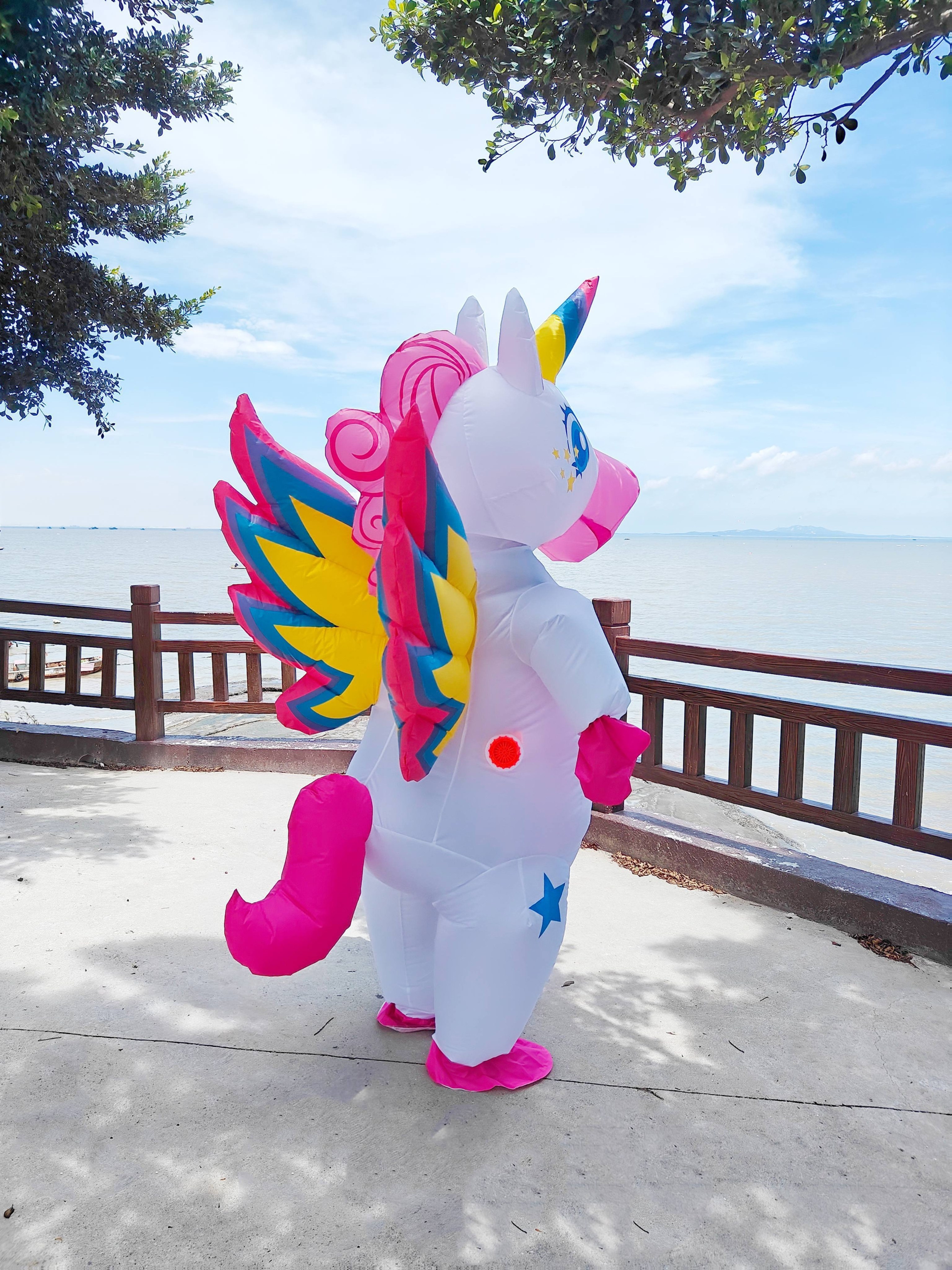   and thickened double winged unicorn inflatable suit 3d three dimensional party outfit leak proof and reusable performance costume suitable for adults ranging from 61 feet to 74 feet 155cm to 185cm