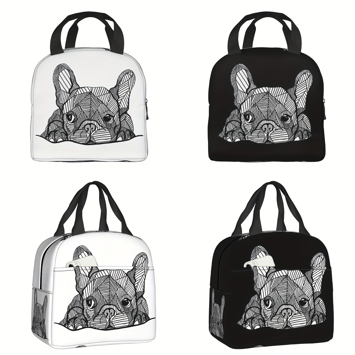 

French Bulldog Insulated Lunch Bag - Durable, Waterproof Oxford Fabric Bento Box Carrier For School, Office, And Outdoor Adventures - Large Capacity, Reusable