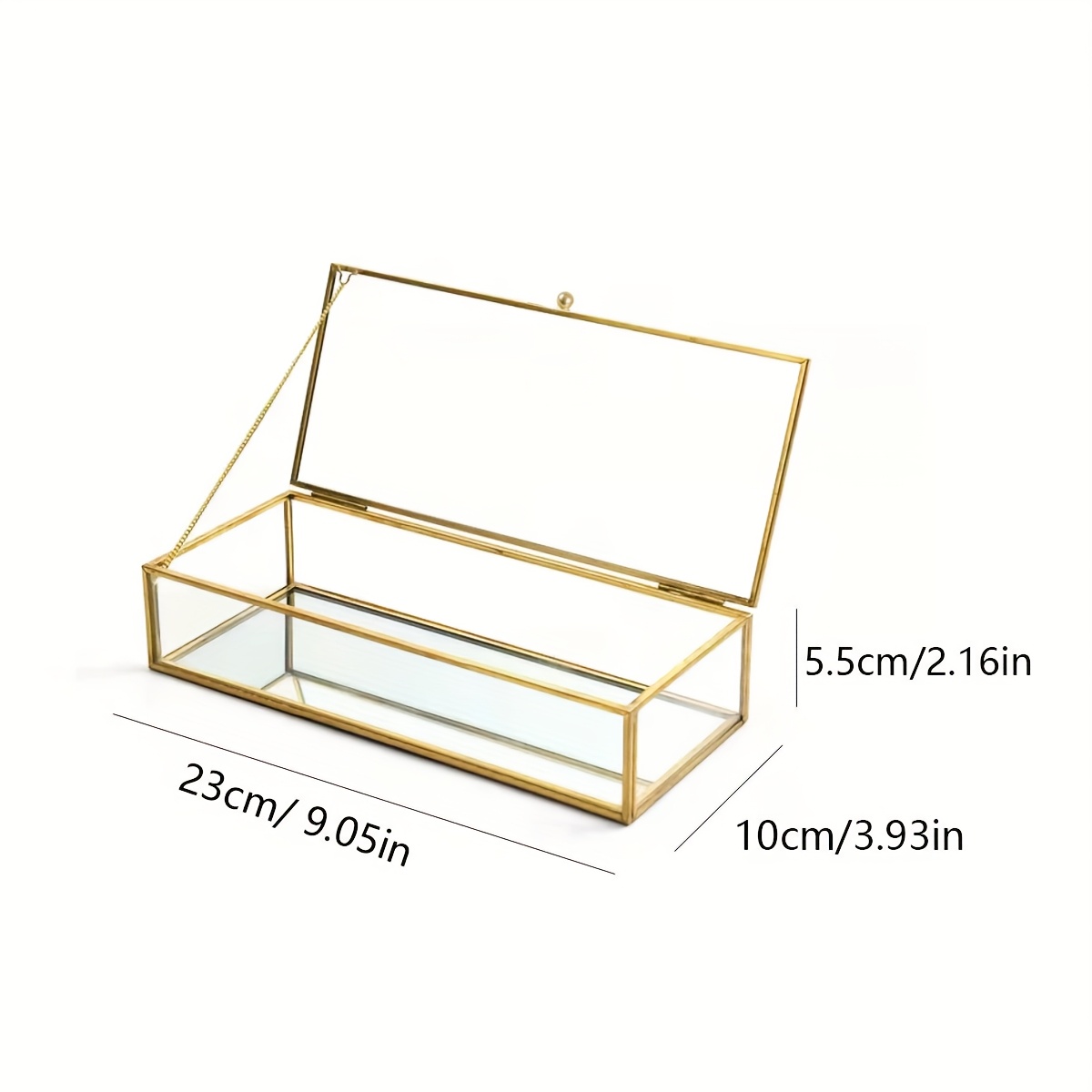 Image of 1 Glass Jewelry Box With Brass Trim, Jewelry And Delicate Desktop Mask, Bracelet, Chain, Nail Art, Lipstick, Pen Holder, Jewelry Box, Cosmetic Storage Box