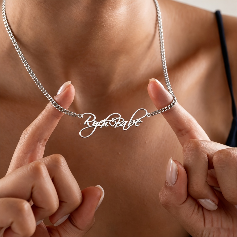 Personalized Heart-Shaped Cuban Chain Name Necklace, Romantic Gift