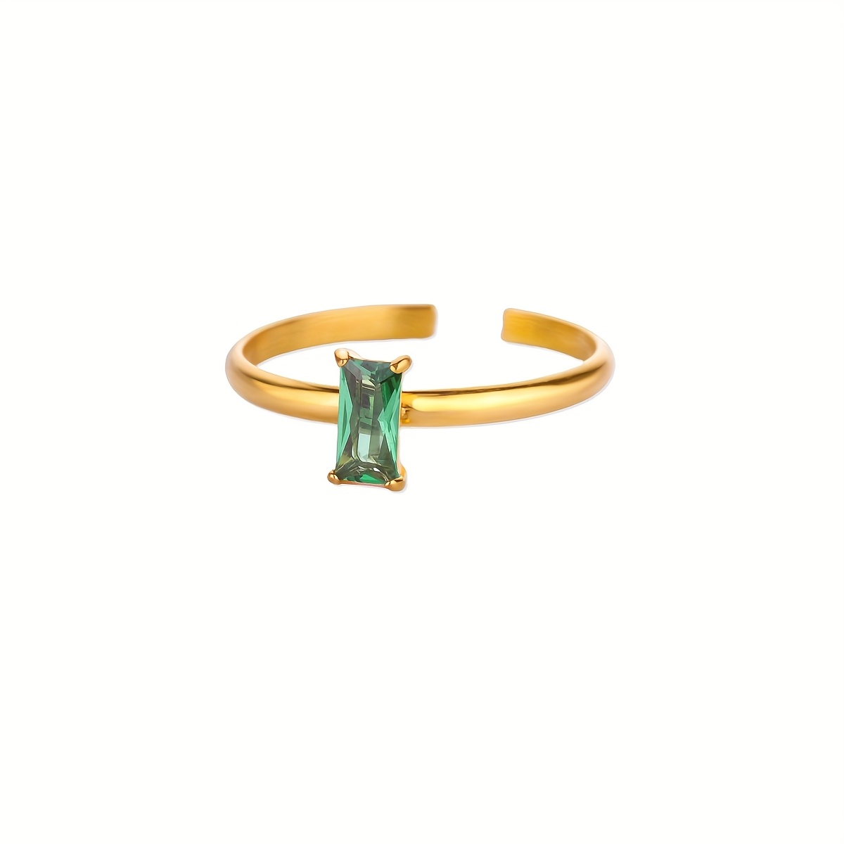 TEMU 1 Anillo abierto de acero inoxidable con piedra natal, diseño de , joyería de moda clásica fácil y elegante, adecuado para combinaciones ,