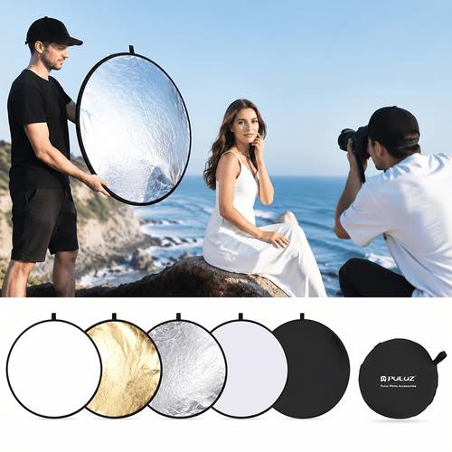 60cm 5 in 1 folding photo reflector board silver black translucent reflector for indoor outdoor photography portable light reflector for photography enthusiasts studio portrait product shooting