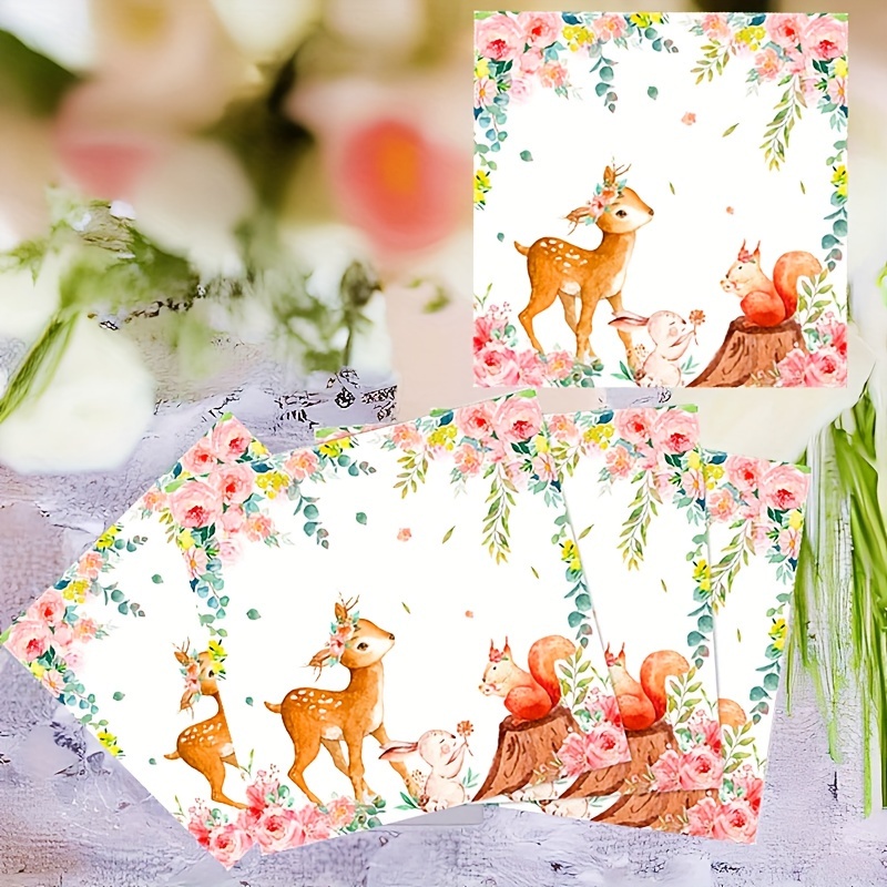 

20pcs Pink Floral Deer Napkins - Spring Animal Theme For Showers & Birthday Parties, 2-layer Guest Towels