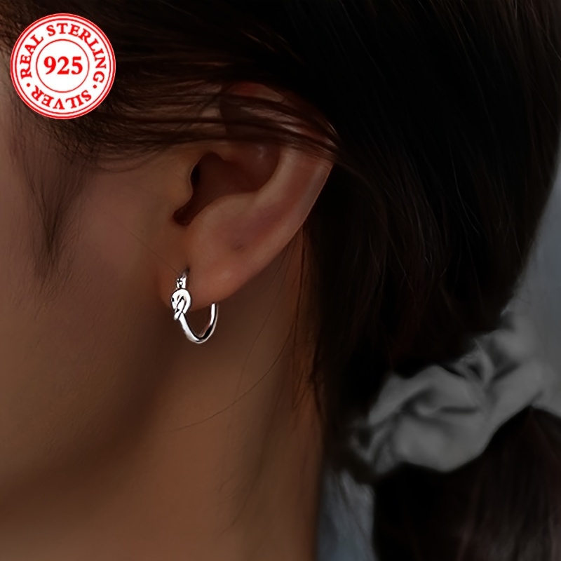 

925 Sterling Silver Knot Hoop Earrings, Minimalist Geometric Circular Design, Fashionable Ear Buckles, Lightweight 2.2g/0.077oz Jewelry For Women