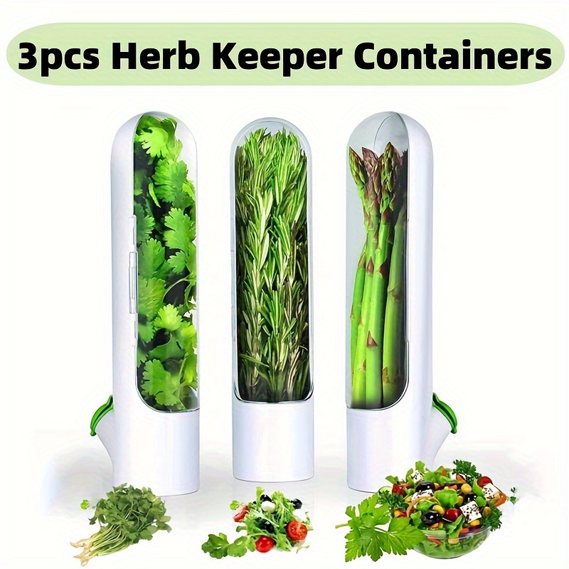 

1/2/3-piece Preservation Container - Keeps & Veggies Fresh In Fridge | Ideal For Cilantro, Mint, Parsley, Asparagus | Bpa-free Plastic