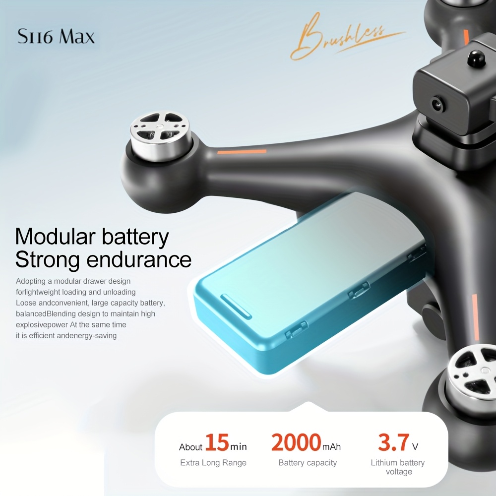 S116 MAX Brushless Optical Flow Drone with Dual Cameras, Headless Mode, 360° Obstacle Avoidance, WIFI FPV, Phone App Control And 4-Side Obstacle Avoidance for Effortless Aerial Photography for Halloween & Christmas Gifts