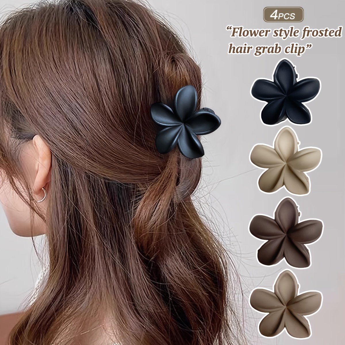 

Ensemble de 4 Pinces à Cheveux Mat à Motif Floral - Grandes, Antidérapantes pour Femmes & Filles, Design Élégant de Couleur Unie, Pince Requin, Arrière de , Décoratives