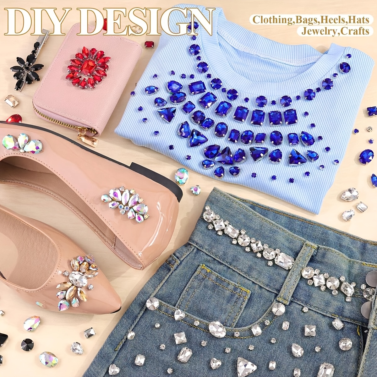 130pcs Clear Sew On Rhinestones, Mixed Shapes for Crafts