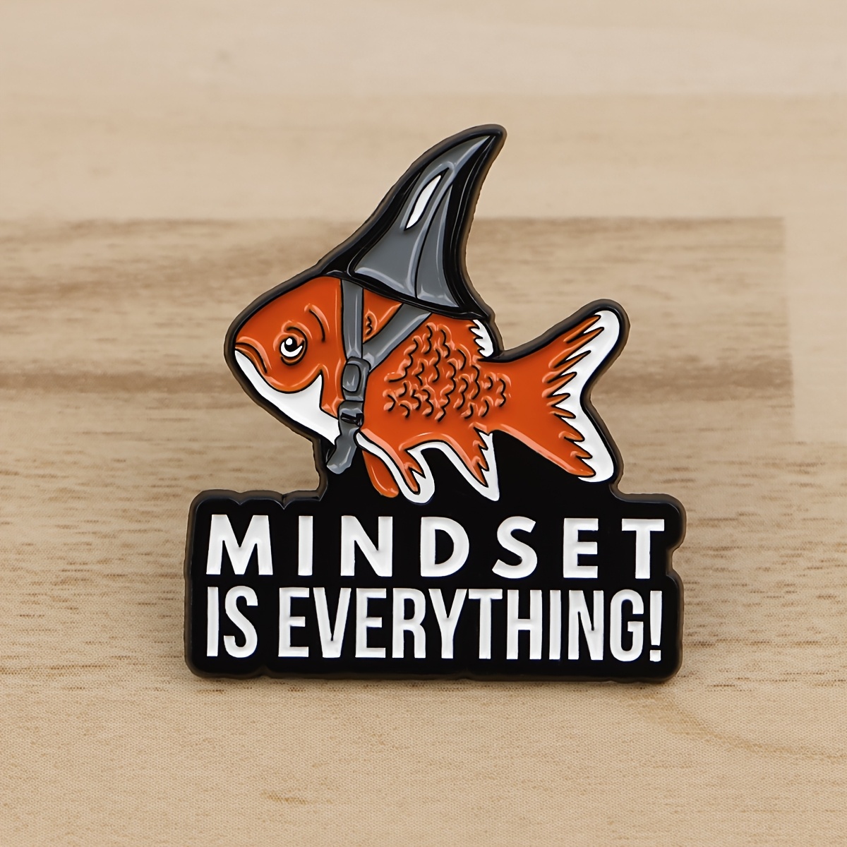 TEMU 2d Flat, Funny Goldfish 2d Flat Acrylic Brooch, Motivational Slogan "mindset Is Everything" Cartoon Fish Lapel Pin, Positive Inspirational Badge