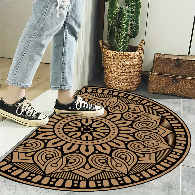 

Mandala Blooming Round Rug With Black Lines - Thick, Non-slip Polyester Mat For Indoor/outdoor Use, Perfect For Bedroom, Entryway, And Home Decor - Machine Washable