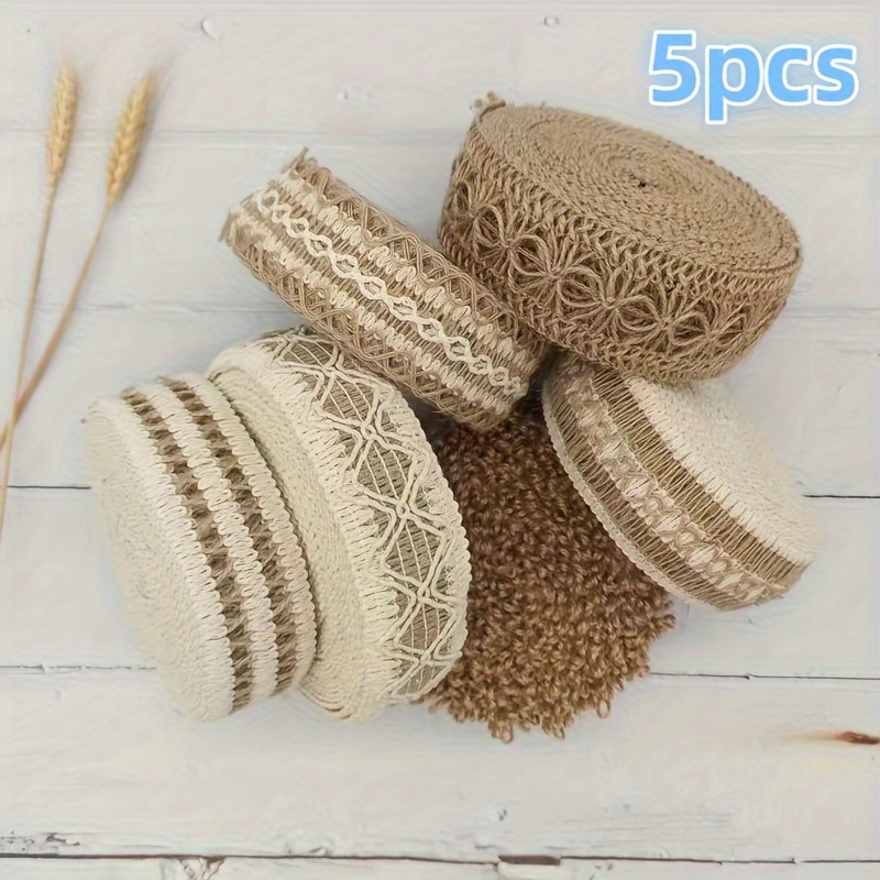 

5pcs Natural Jute Lace Ribbon Rolls - Ideal For Diy Christmas Crafts, Cake Decorating, Apparel Accents & Gift Wrapping - Home Decor, Weddings & Autumn