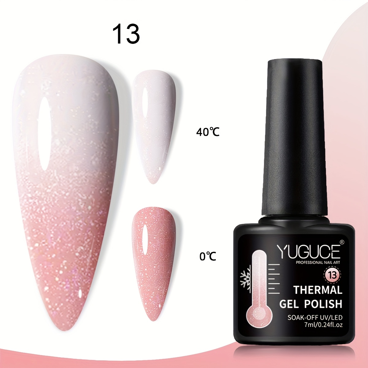 Image of 1pc Yuguce 1pc Pink Temperature Gradient Nail Polish Gel Suitable For Lamp, Lamp Glitter Polish With Temperature-changing , Long-lasting Gel Polish For Nail, Compact Bottle For Salon Use (no Revision)