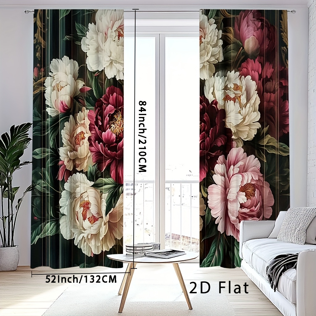 TEMU 2pcs, Vintage Pattern Curtains, Kitchen Blackout Curtains, Opaque Curtains, Blackout Grommet Curtains, Small Window Curtains, Bedroom Doors,