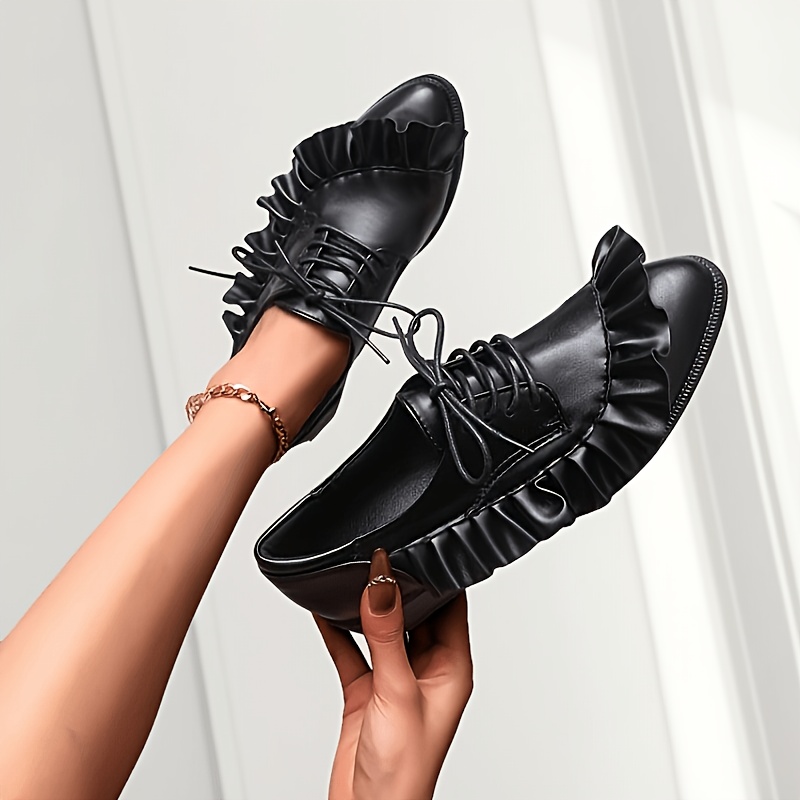 womens lace faux leather shoes edges british style - Temu