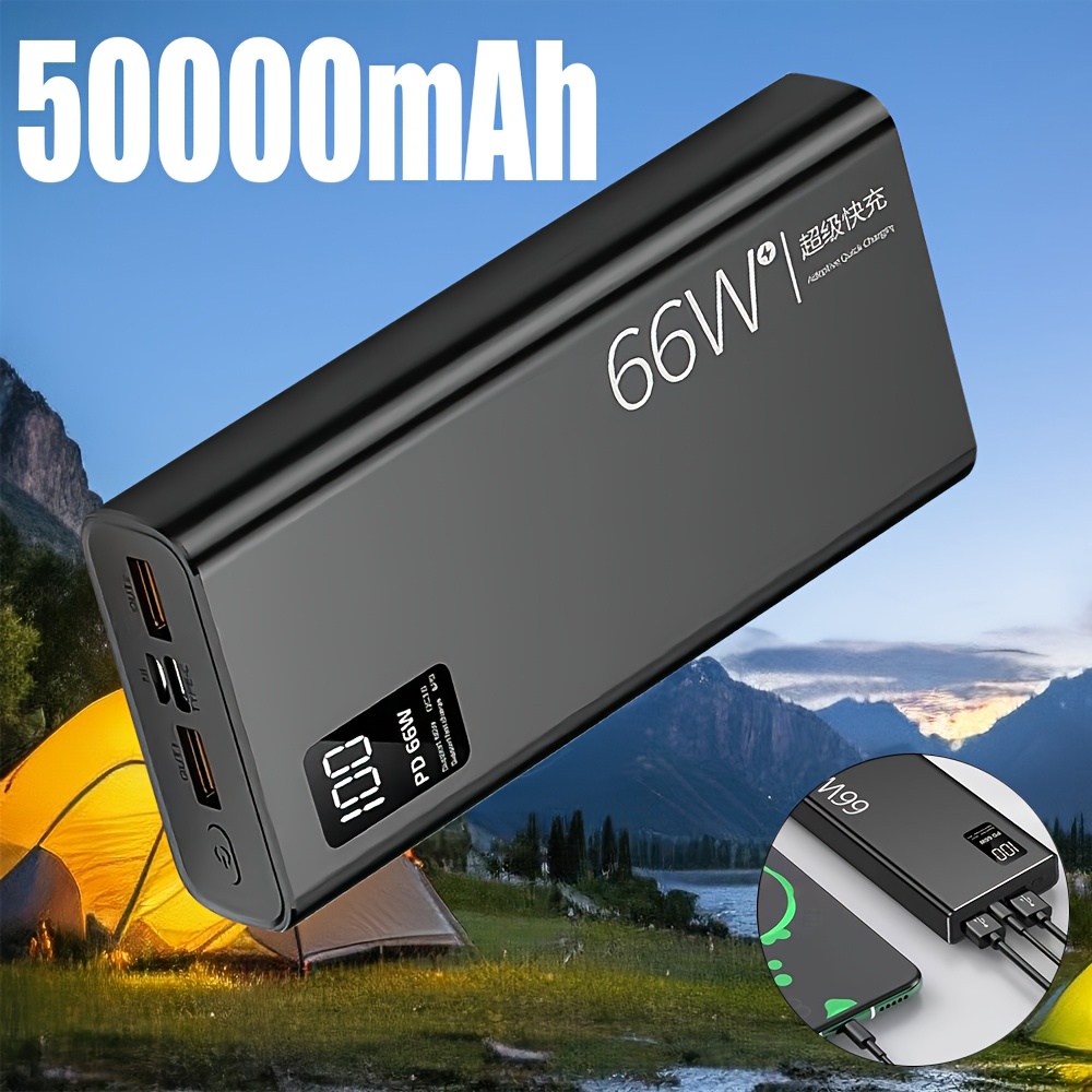 TEMU 50000mah Fast Charger Power Bank, 66w 4 Ports Charging With Led Display, , Type-c, For All Mobile Phone Outdoor Protable External Battery Pack,