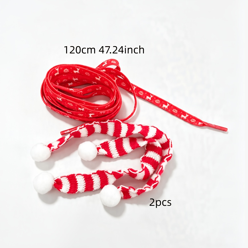 TEMU 1 Pair Of 120cm Christmas Shoelaces 2 Cute Striped Tassel Ornaments Suitable For Women And Girls Adorable Footwear Christmas Party Shoe