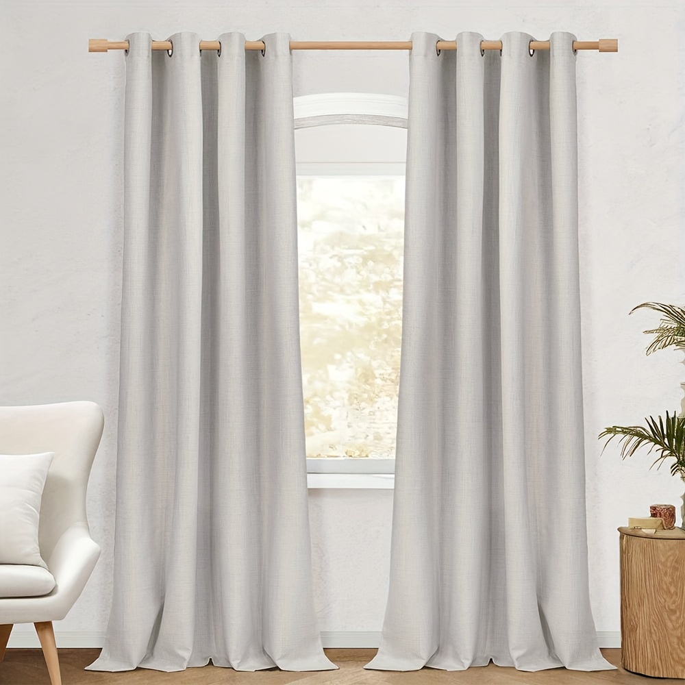 

100% Blackout Linen Curtains 84 Inch Long For Living Room, 2 Panels, 50" Wide, Farmhouse Thick Completely Blackout Window Treatment Thermal Insulated Warm Drapes For Winter