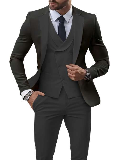 Men's 3-Piece Tuxedo Suit Set – Shawl Lapel, One-Button Jacket, Vest & Pants – Custom Fit Available (37-60)