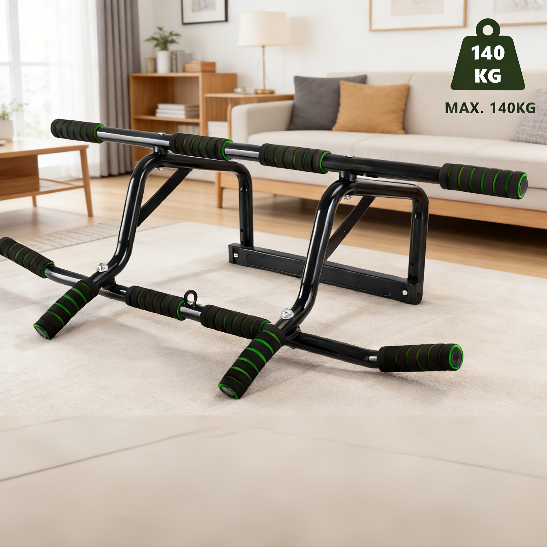 Image of Multifunctional | Door Frame Pull-up Bar, Durable Handles For , Dips, Upper Training | Carbon Steel, Wall Mount, In Red And Green