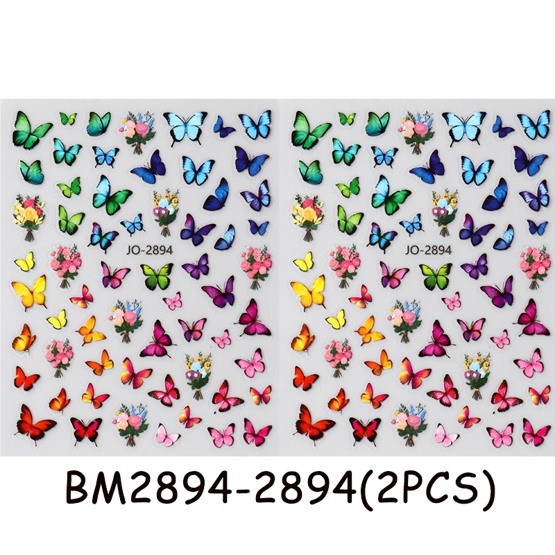 2pcs Of Nail Stickers Featuring Cute Cartoon Designs With Vibrant And Floral Patterns For Self-adhesive Nail Decoration