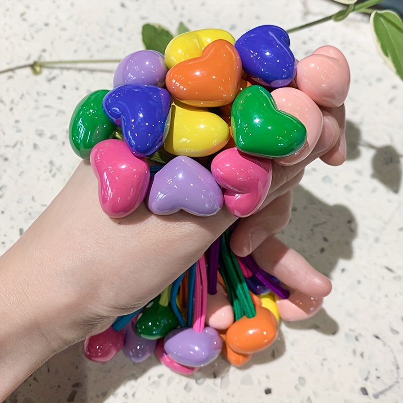 TEMU 7pcs Heart-shaped Double Head Hair Ties With Beaded Hairope - High-elastic Rubber Bands, Cute 's Accessories Suitable For Women & (red & Assorted Colors)
