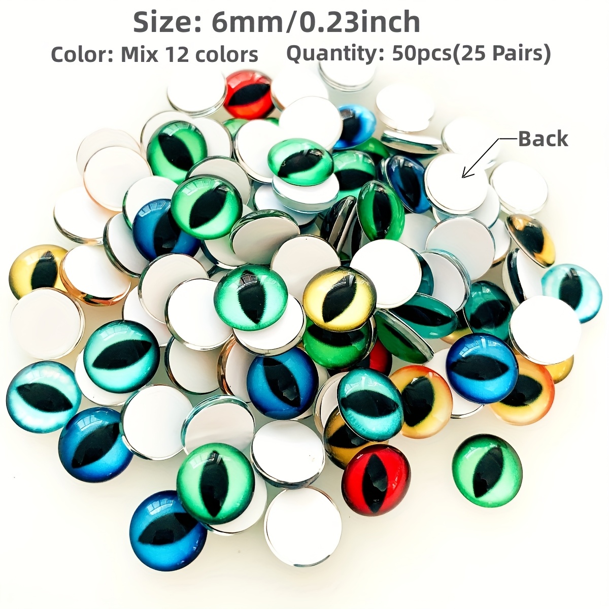TEMU 50pcs Assorted Colors Glass Cabochon Eyes For Diy Crafts – Vibrant Miniature Sculpture Eyes, Clay Dolls And Jewelry Design Projects