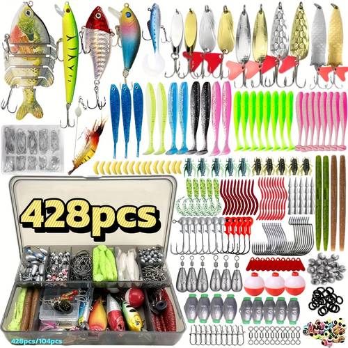 a must have surface lure set for fishing including hard lures t tails soft lures crank lures bionic insects and other fishing gear additions 428 104 fishing set set of fishing equipment with a box suitable for gifting