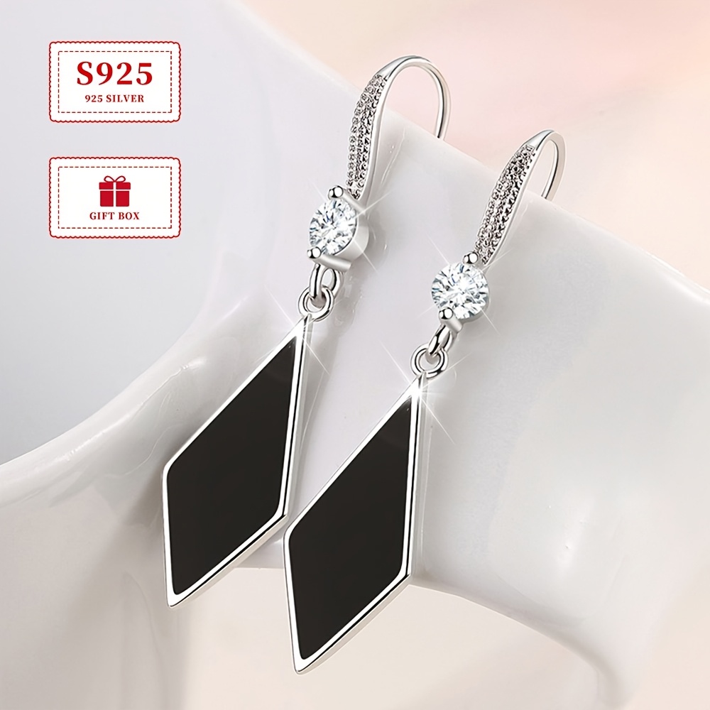 

Elegant 925 Sterling Earrings, Black Dangle With Synthetic Cubic Zirconia, For And Parties, All Season Accessory