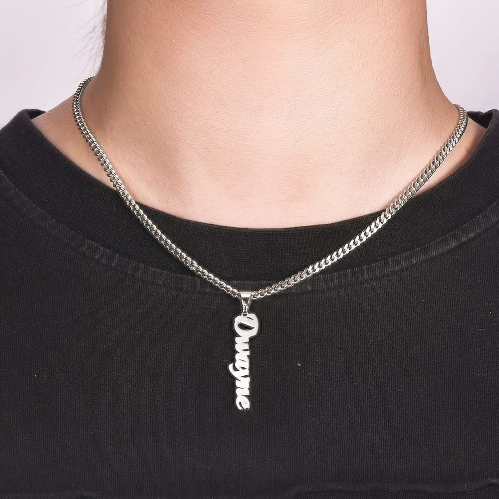Custom 4MM Cuban Chain Vertical Name Necklace, Stylish Stainless Steel Pendant