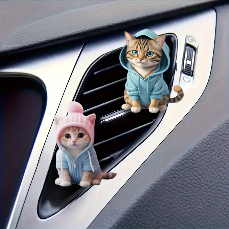 

2pcs Cute Cat Acrylic Car Air Fresheners Set - Vehicle Aromatherapy Vent Clips With Compressed Scent Tablet - Long Auto Accessories