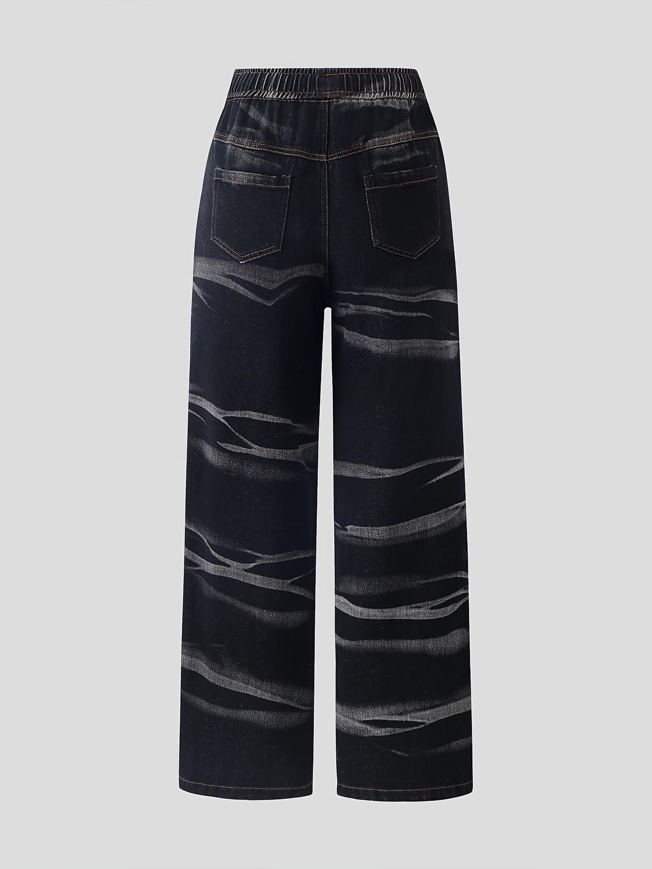 Youthful, Trendy, Casual, Elastic Waist Denim Work Pants for Outdoor Use, for Teenager