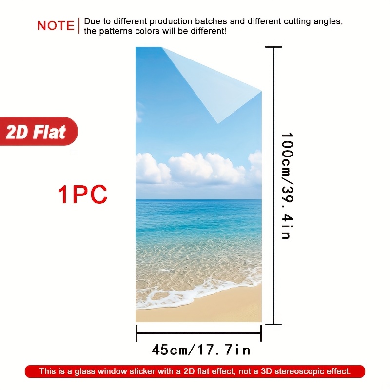 TEMU 2D , 1 Rollo 2D de Playa con Película de Ventana de Cielo Transparente 45×100cm, Material de PVC Emulsionado, Adhesión Electrostática, Película