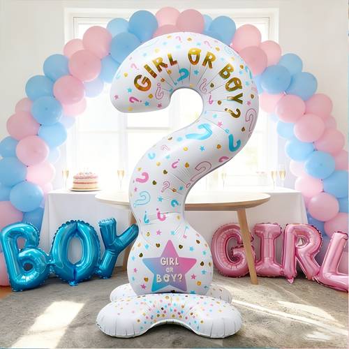 3 stück geschlechtsenthüllungsballons – leuchtend blau und rosa folien-dekoration, fragezeichen-ballon mit standfuß für babyparty oder halloween-weihnachtsdekoration