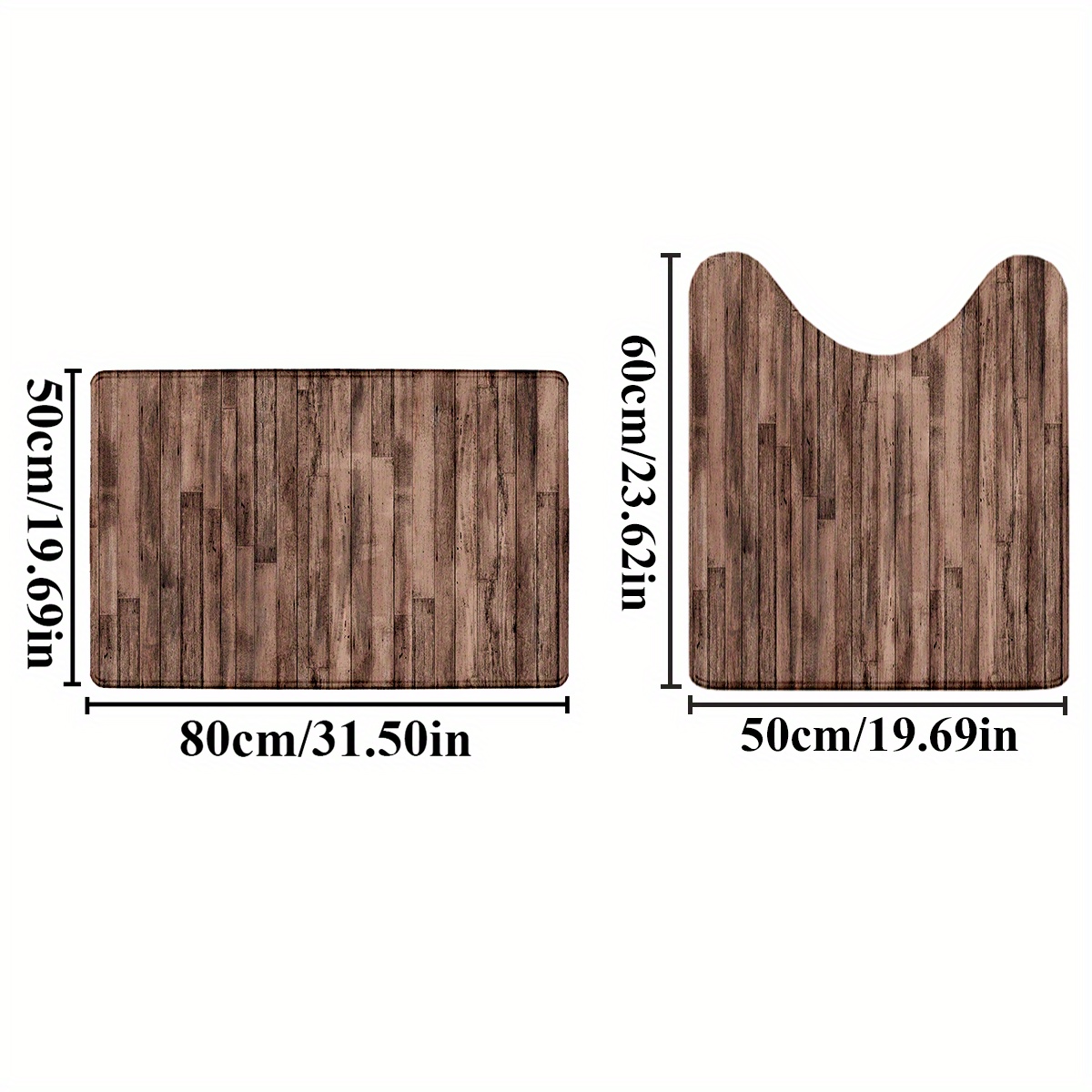TEMU 2pcs/ Set Brown Wood Stripe Pattern Printed Bathroom Protective Mat Set Bathroom Floor Mat Set Home Decoration