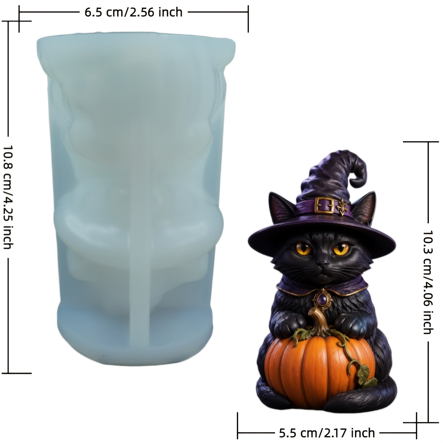 TEMU Halloween Black Cat Witch Silicone Mold, Clay Mold With Pumpkin, Suitable For Making 3d Gothic Cat Figurine Candle, Purple Witch Hat Decor, Cute