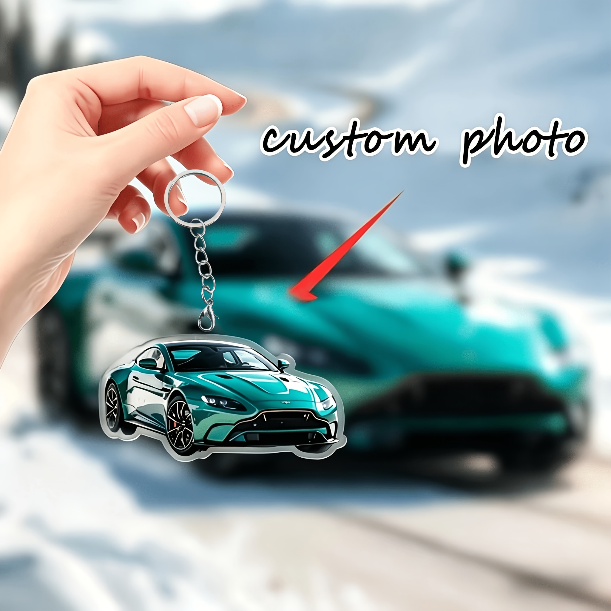 TEMU [2d Flat] [2d Flat] 1pc 2d Flat Personalized Car Key Decoration, Personalized Acrylic Racing Theme Lanyard, Insertable Custom Photo - Durable