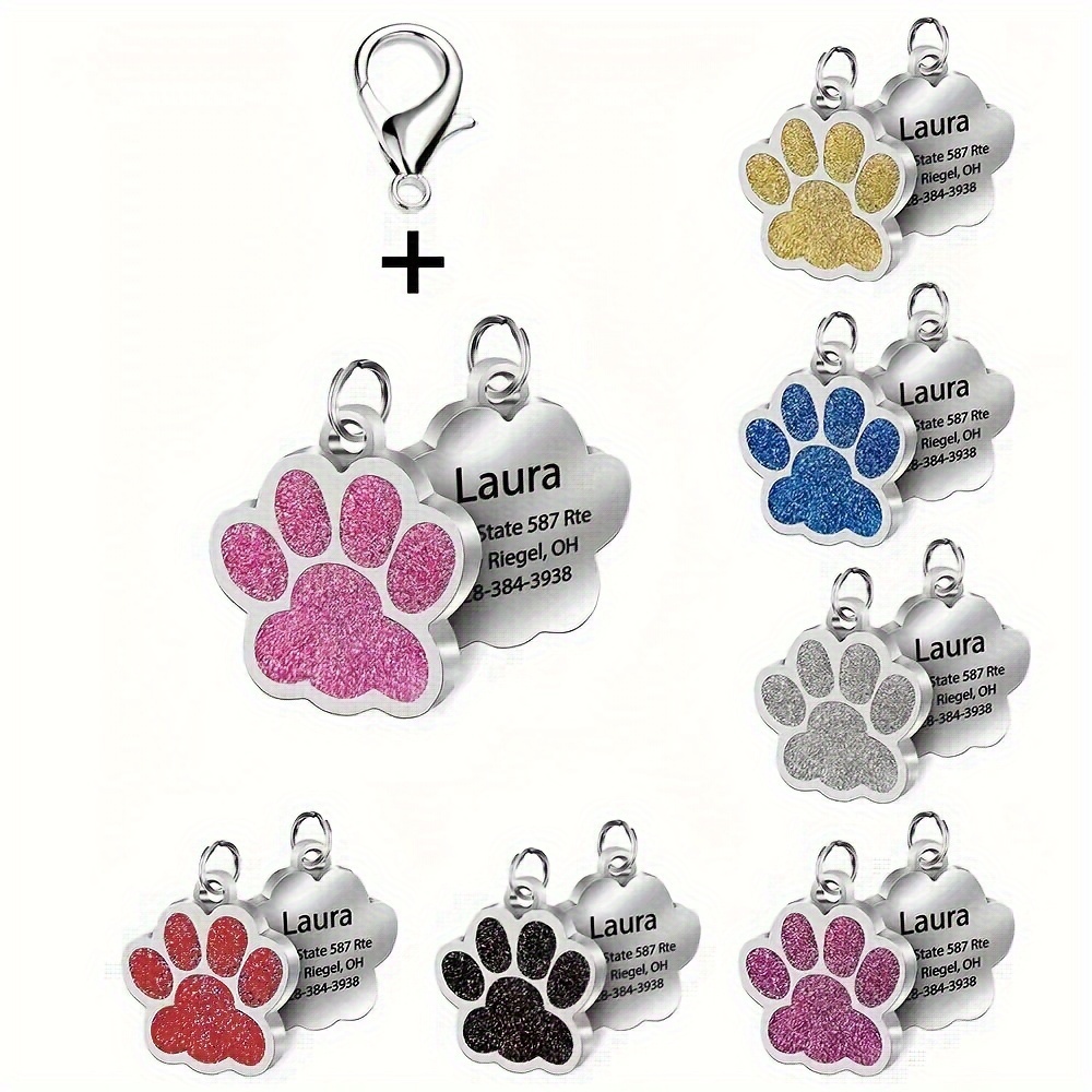 

1pc Personalized Pet Id Tag With Custom Name And Contact , Zinc Alloy Dog Paw Print Pendant, Engraved Pet Identification Charm For Collars And Leashes