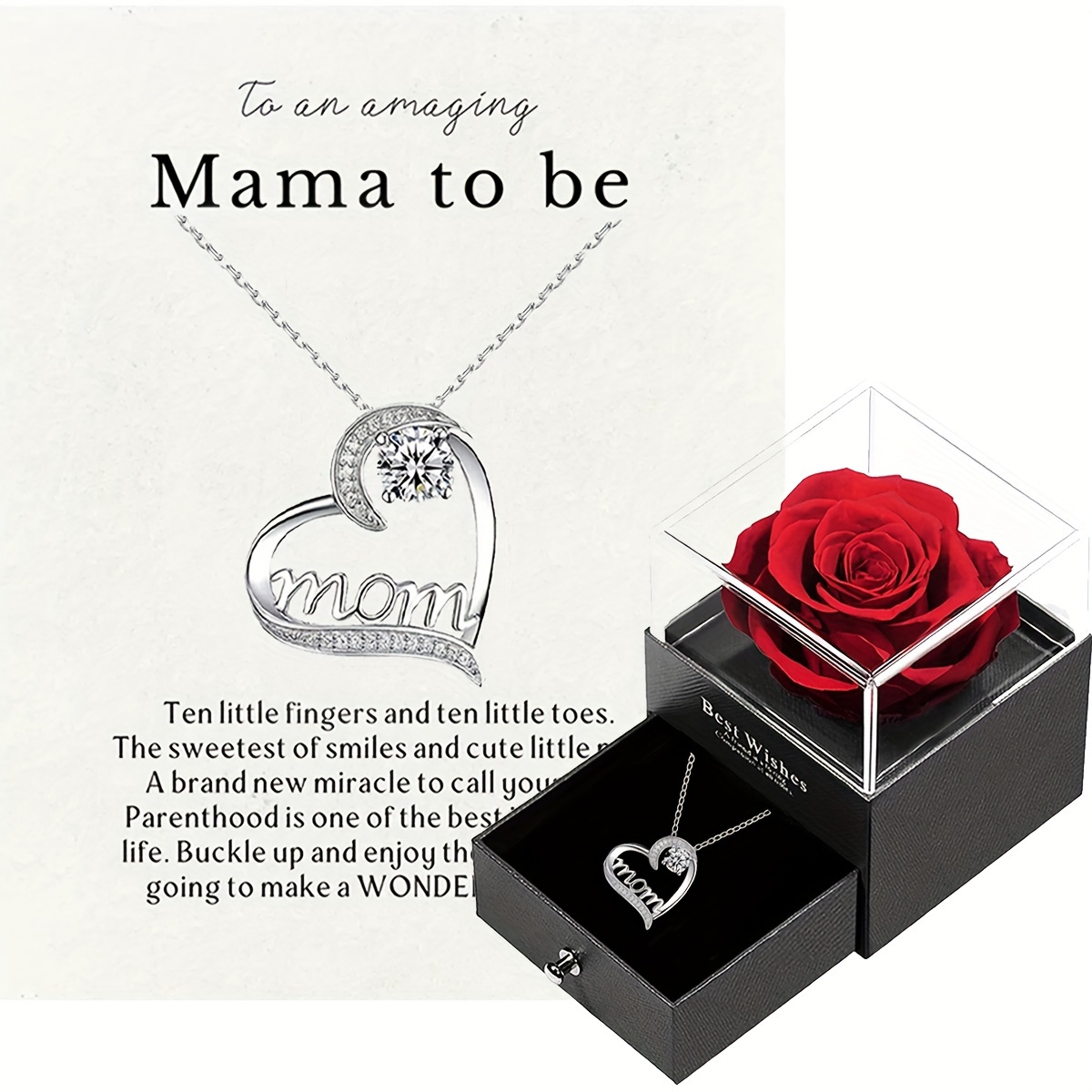 

Ensemble cadeau élégant pour la fête des mères avec boîte de fleurs en savon et collier pendentif en forme de cœur 'Maman', cadeau de fête des mères et de Pâques