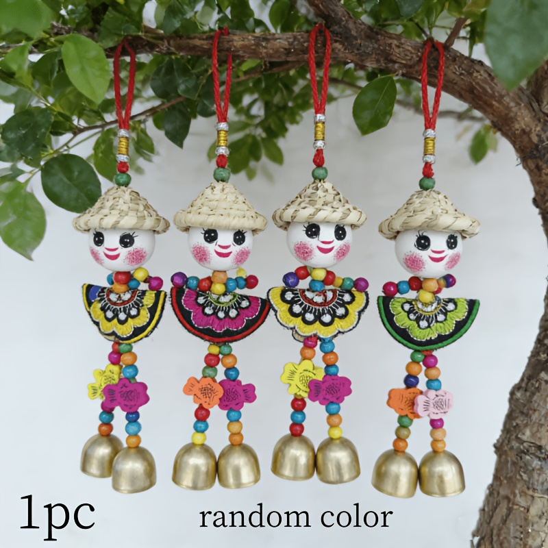 TEMU 1pc Of Handmade Colorful Straw Doll Wind Random Color, With Beaded Embellishments And A Straw Hat—metal Outdoor Garden Decor, Creative Gift For