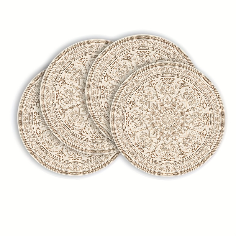 Image of Of 4 Round Placemats In Beige Design, 15 Inches, Perfect For Seasonal Dining And Party Decor