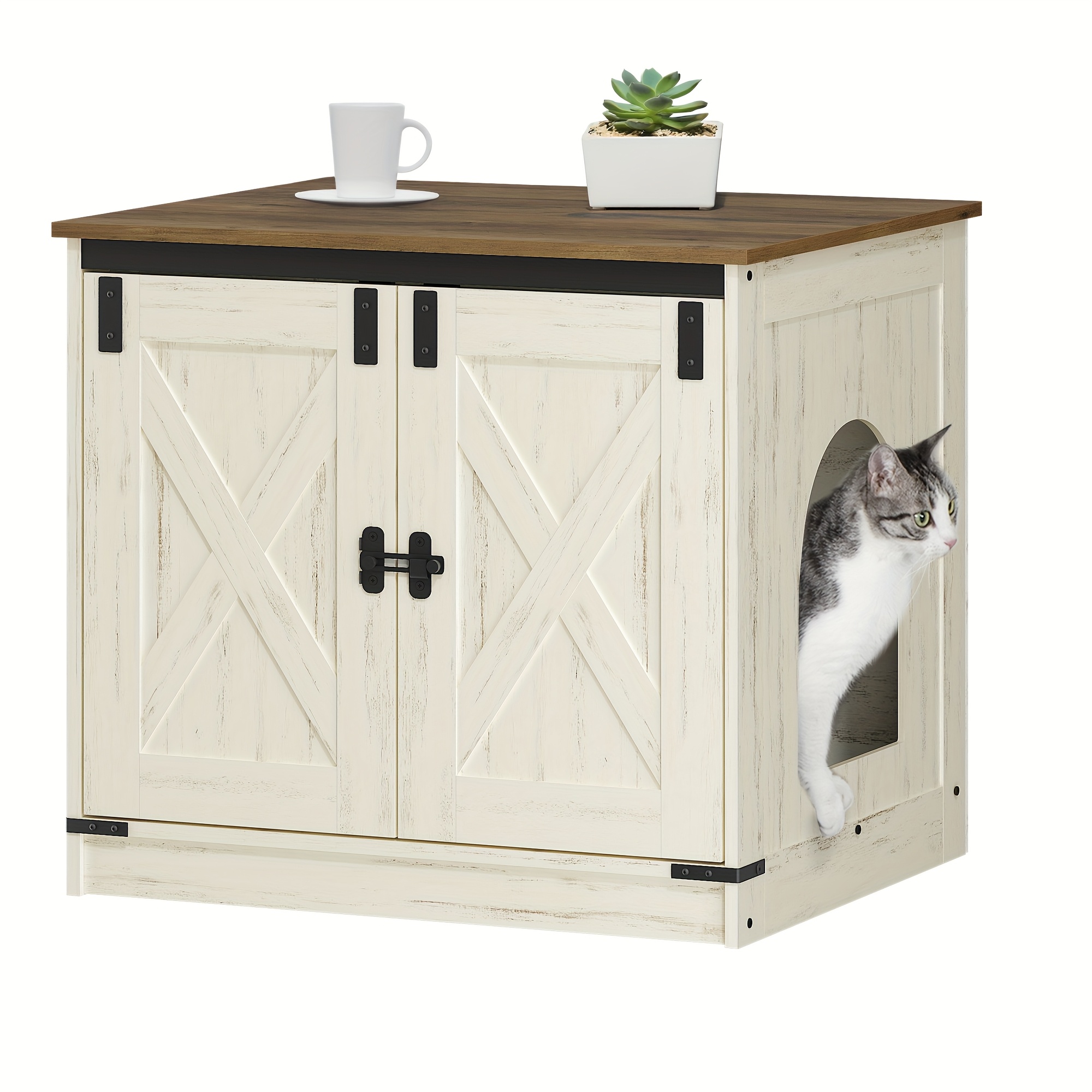 Image of Cat Litter Cabinet, Cat Cabinet, Cat Toilet With Removable Partition, Cat House, Reversible Entrance Left Or Right, As A Sideboard, 60 X 50 X 54 Cm, -white