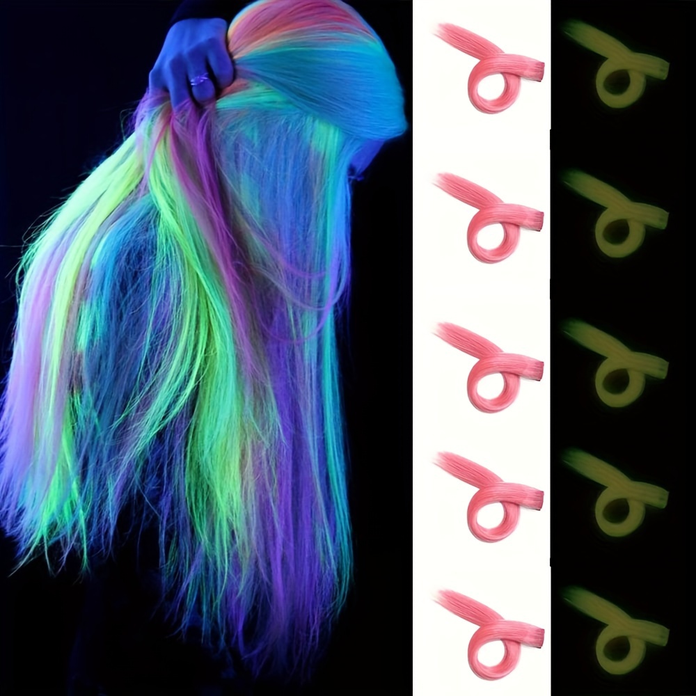 5pcs set glow in dark hair extensions 20 inch luminous - Temu display picture 1