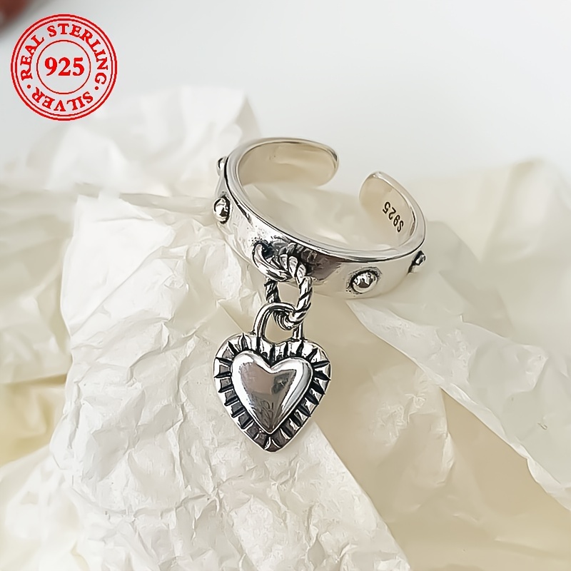 

Gorgeous Elegant 925 Sterling Silver Heart Pendant Ring - Vintage Style, Perfect For Everyday Wear And Parties, Perfect Gift