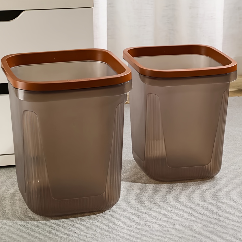 2pcs heavy duty plastic trash can with open top lid odor resistant leakproof cylindrical bin suitable for kitchen bedroom office painted durable wastebasket easy to   Product details 0