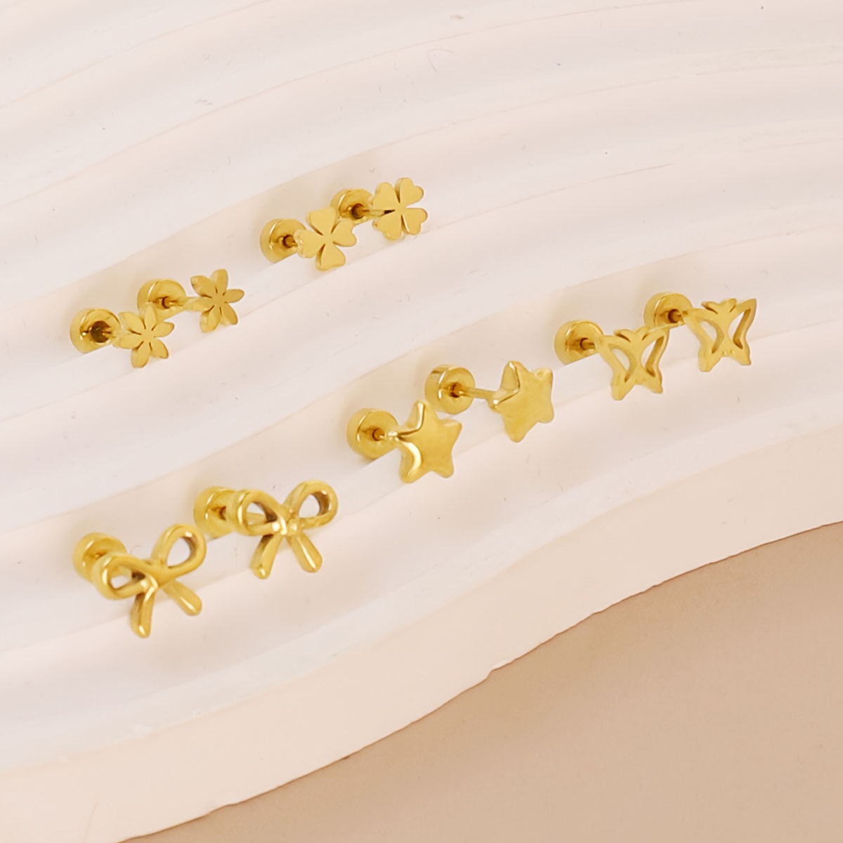TEMU 5 Pairs/sets Of Fashionable 316 316 316 Steel /flower/pentagram Earrings, Unisex Style, Suitable As Gifts For Relatives During Holidays, Without