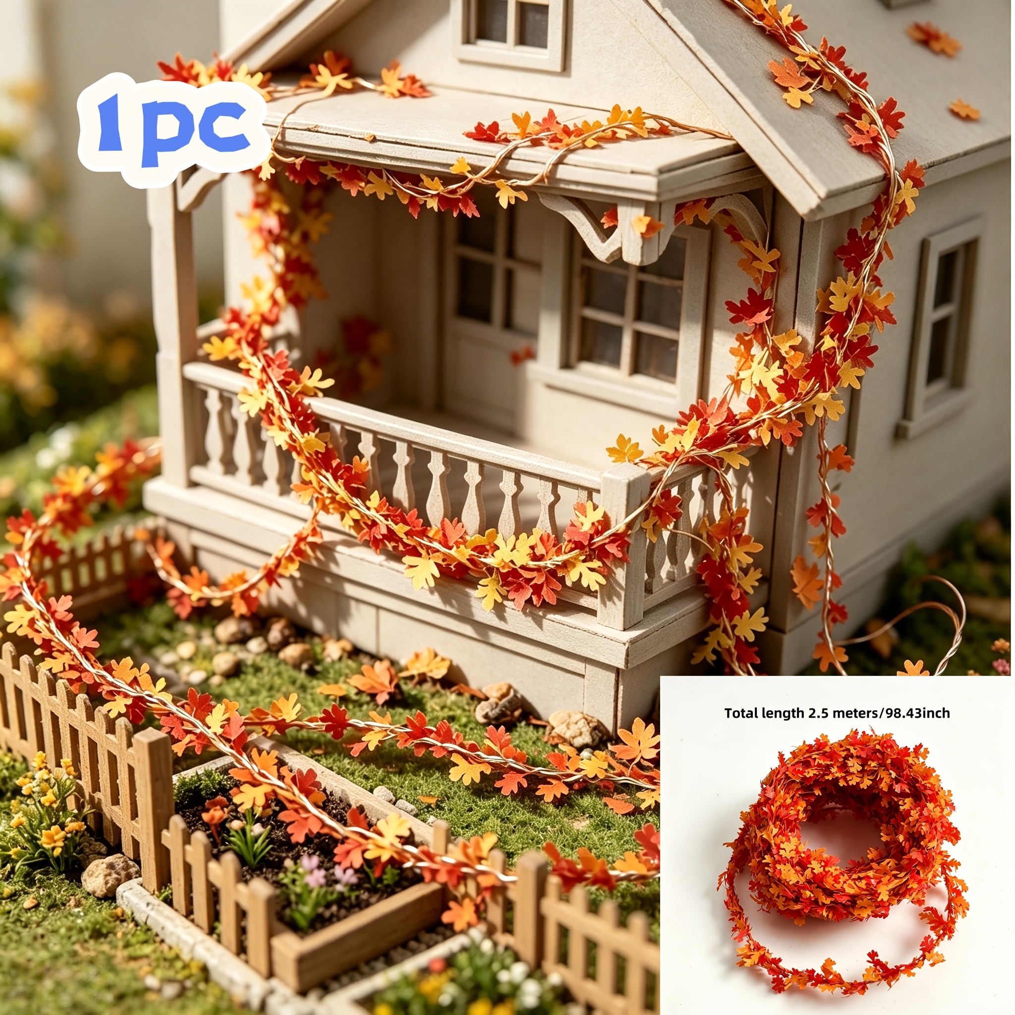 TEMU 1pc Miniature Model House Decoration Ivy Vine Total Length 2.5 Meters Maple Leaf Vine Model House Scene Arrangement Ornament Photography Prop