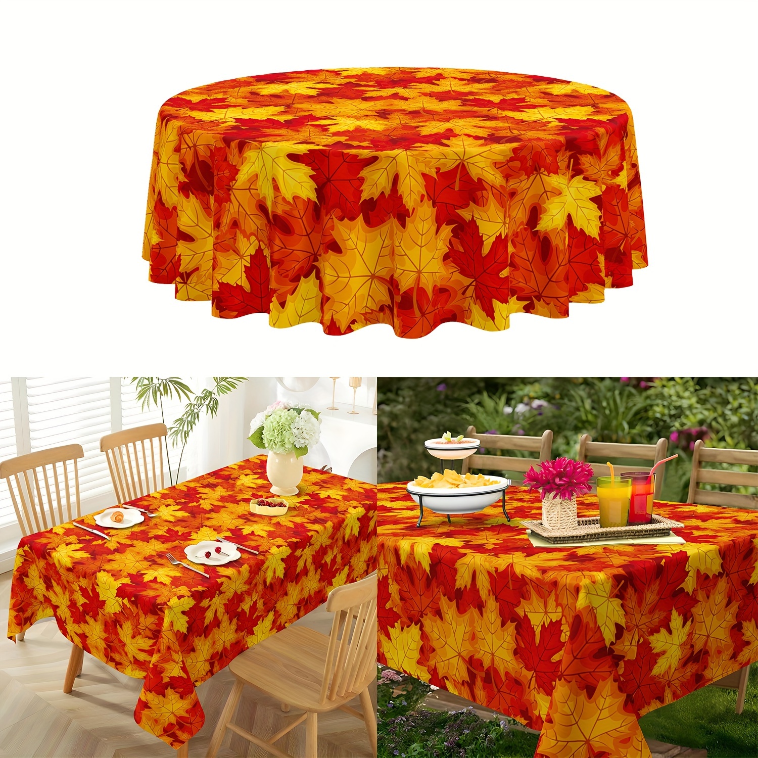 

: & - Round Tablecloth - For Fall Dining Decor, Polyester, -