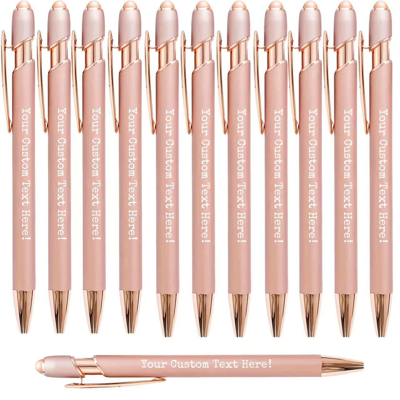 

12-pack Rose Golden Metal Pens With Stylus Tip, Ergonomic Retractable Medium Point Pens, For Office And School, Ideal Gift For Women