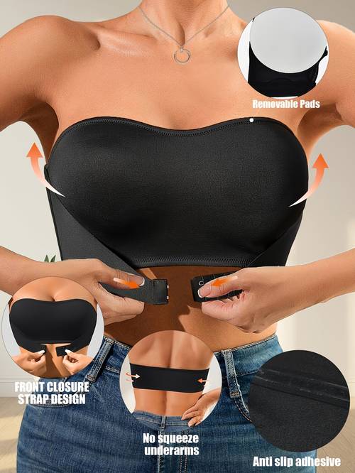 1pc womens strapless bandeau tube top front closure wireless bra summer traceless bras bra comfy push up bra women smoothing backless tube woman underwear bralette bra